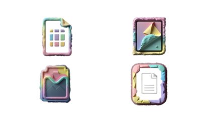 Colorful Clay Icons Set for Interface Design Documents and Files Art