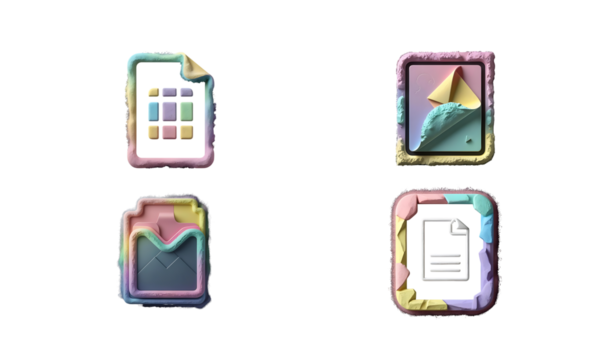 Colorful Clay Icons Set for Interface Design Documents and Files Art