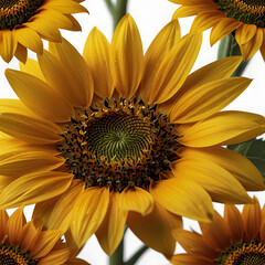 Close-Up of a Bright Yellow Sunflower on White Background