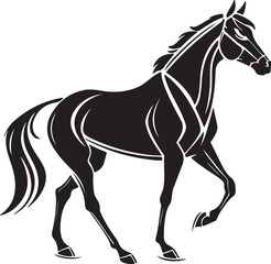 Obraz premium A black and white illustration of a horse set against a stark white backdrop, emphasizing its silhouette