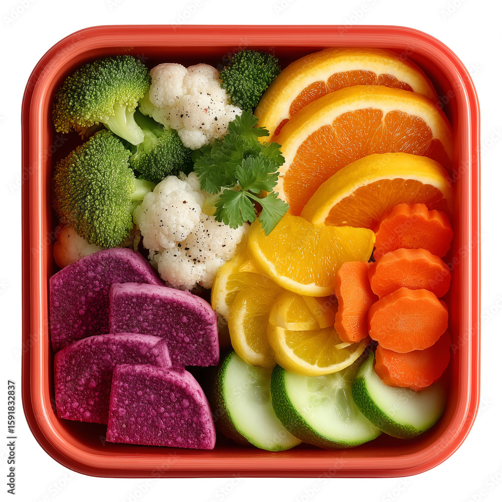 Poster a vibrant assortment of fresh produce arranged in a square container isolated on transparent backgro