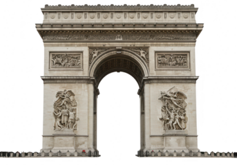 The majestic arc de triomphe in paris, france, stands prominently against a clean transparent background