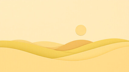 Abstract Paper Cutout Desert Landscape: Warm Yellow Hues, Minimalist Style, Serene Mood