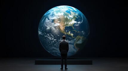 Man Viewing Earth Globe Concept - Global Business and Future