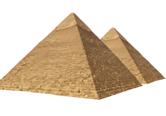 Two ancient egyptian pyramids stand majestically against a stark transparent background