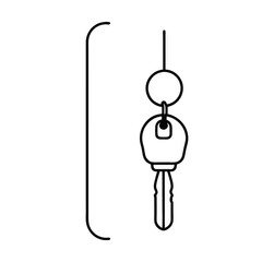 Simple line art vector of car keys hanging on a hook by a door