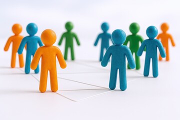 Colorful connected human figure icons representing teamwork collaboration and social network.