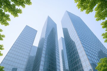 Obraz premium Tall Modern Glass Skyscrapers Business District Urban City Skyline Architecture.