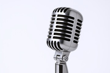 Fototapeta premium Classic Vintage Silver Microphone with retro design and black grille on white background.