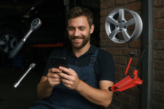 Car maintenance tips garage informational content industrial environment close-up view diy concept