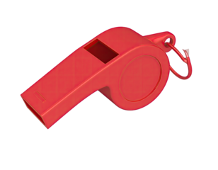 Detailed Shiny Metallic Red Whistle Isolated on White Background
