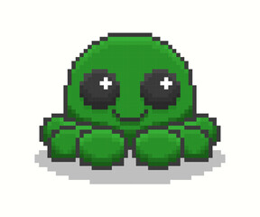 Cute Pixel Art Green Spider Kawaii 8 Bit Style Cartoon Character