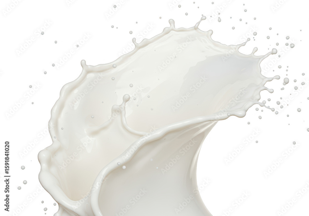 Poster a dynamic splash of white milk creates a beautiful abstract wave isolated on a transparent backgroun