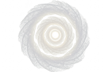 An abstract white swirl pattern with a bright center and delicate textures, isolated on a transparent background