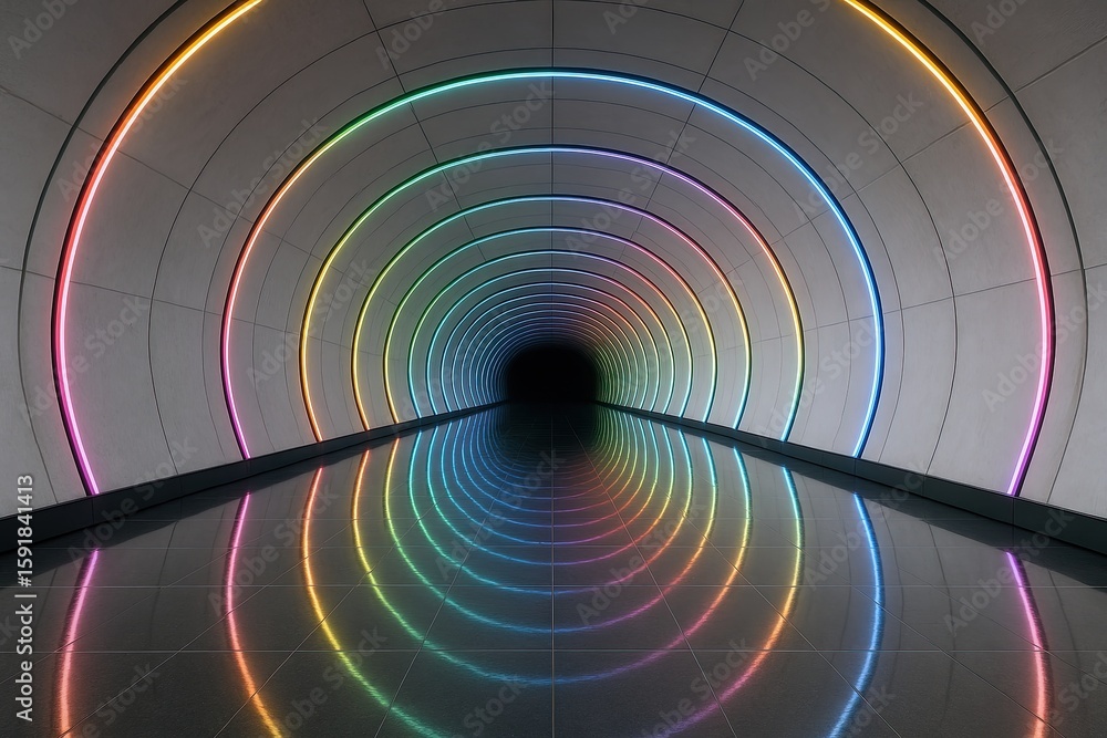 Aufkleber futuristic tunnel with colorful neon concentric circles creating an immersive optical illusion.