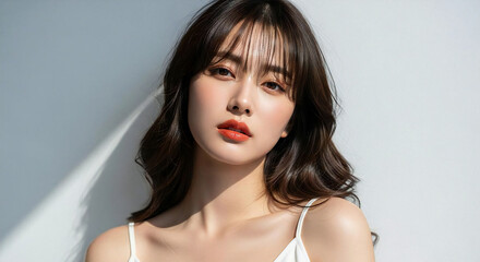 おしゃれなカットモデル女性の自然光ポートレート	
