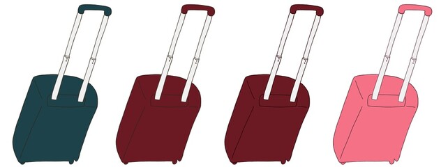 キャリー　旅行　趣味　イラスト　緑　濃い赤　フラミンゴ色　4セット　線画　色違い