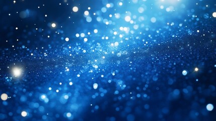 Fototapeta premium Abstract blue glitter bokeh background with bright sparkles and lights.