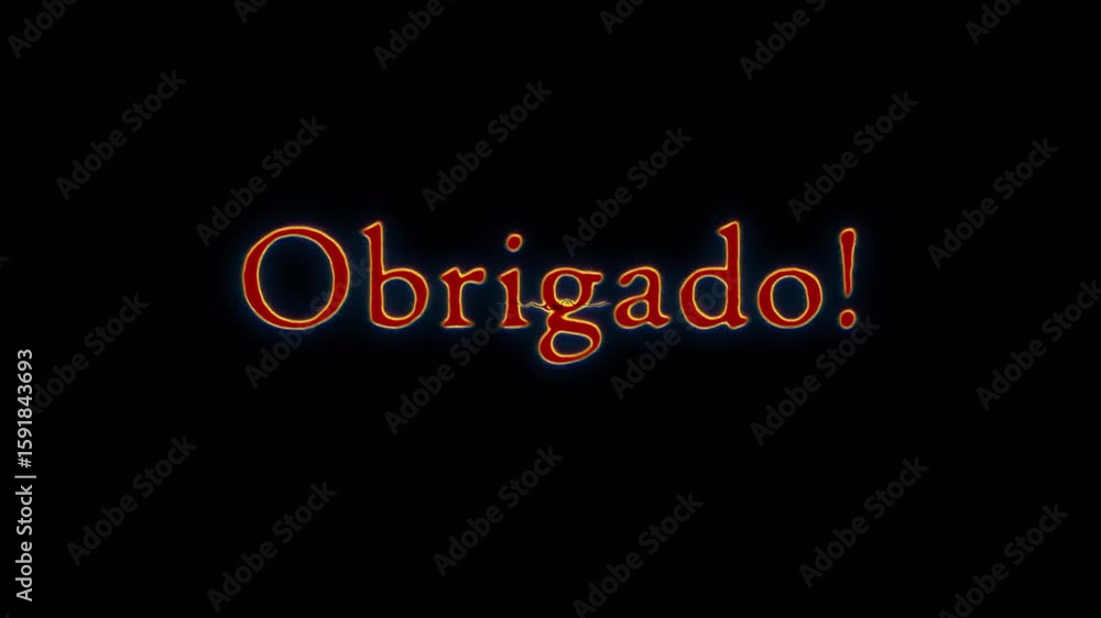 Poster animation obrigado glow red spark neon lightning text animation on black abstract background.isolate