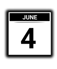 Black and white color June month calendar date 4