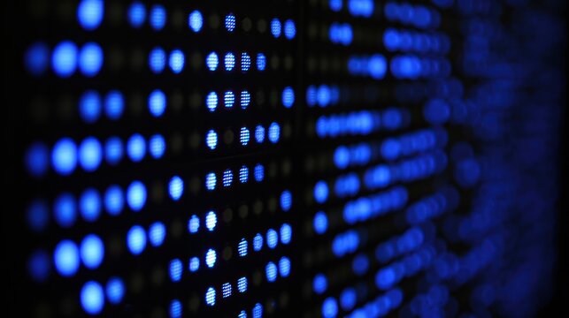 Abstract network pattern formed by illuminated rack servers in a data center environment