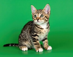 Cute kitten on green background