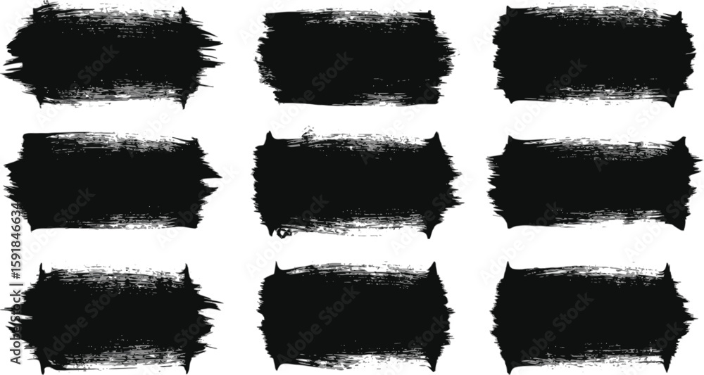 Poster vector art of collection of black brush strokes and paint textures isolated on transparent backgroun