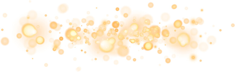 Gold bokeh lights isolated. PNG background with gold sparkles	
