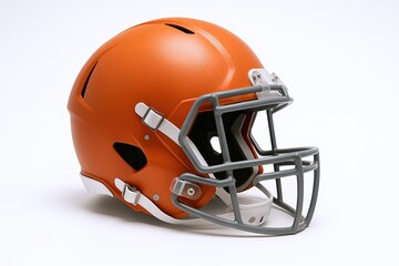 Fototapeta premium Detailed image of American football helmet with face mask and chin strap on white background.