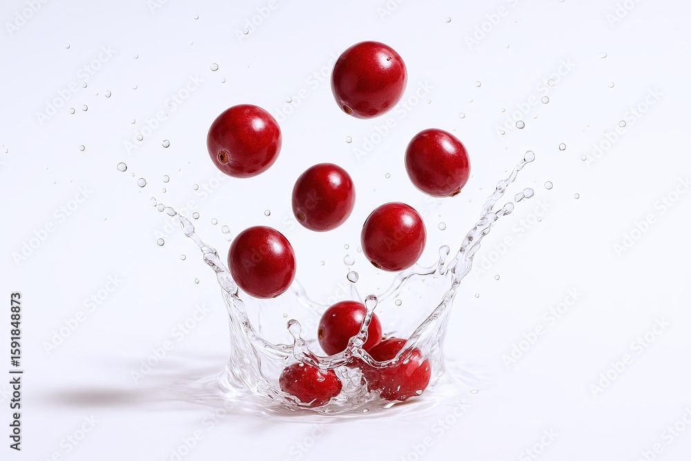 Aufkleber red berries splashing into water creating a dynamic and vibrant splash effect.