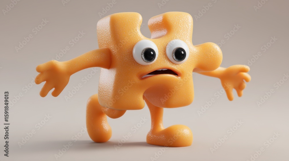 Poster 3d puzzle piece character in surprise pose with wide eyes and exaggerated expression