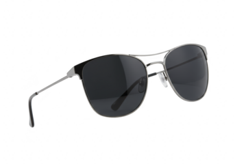 Stylish aviator sunglasses with dark lenses and a metal frame, isolated on a transparent background