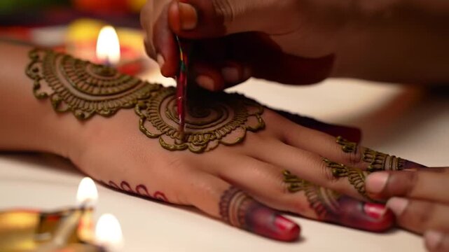 Intricate henna design on hand