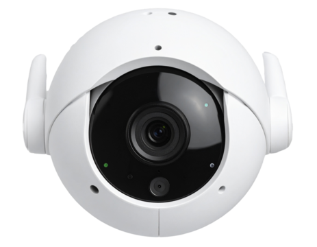 Smart 360-Degree Rotating Security Camera with Wi-Fi Antennas, isolated on transparent background PNG