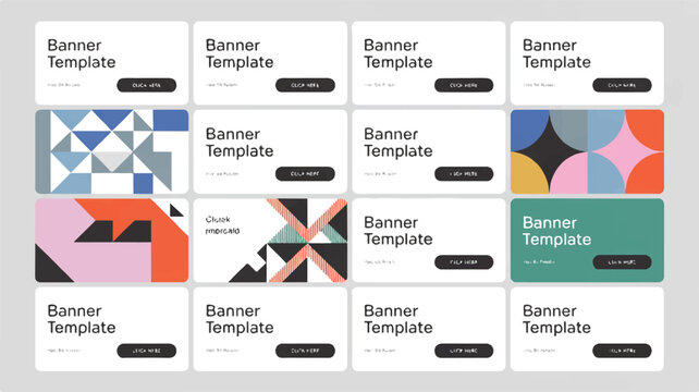 Twelve banner templates with abstract geometric designs - Powered by Adobe