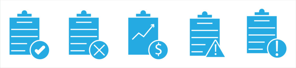 Business Report and Document Icons — Checklist, Finance, Risk, and Alert Line Symbols