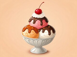 Cartoon Ice Cream Sundae with Cherry and Chocolate Sauce