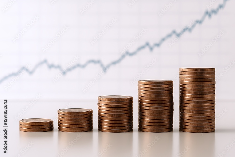 Aufkleber stacked coins increasing in height with growth chart background symbolizing financial growth.