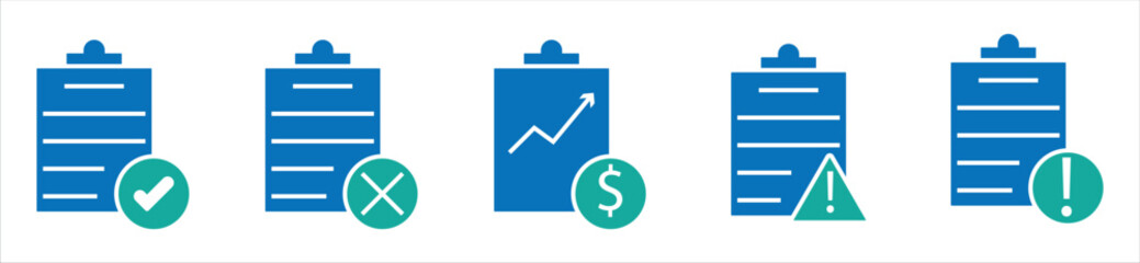 Business Report and Document Icons — Checklist, Finance, Risk, and Alert Line Symbols