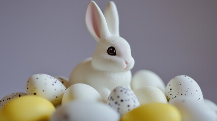 Easter bunny eggs on purple background. Easter 
