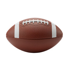 Authentic, classic american football with deep brown pebbled leather, white laces, and stripes, centrally placed on a transparent isolated studio background with high-key lighting and no shadows,