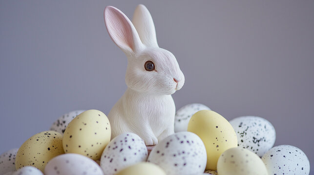 Easter bunny eggs on purple background. Easter 