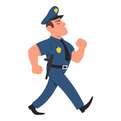 Policeman walks confidently. Flat vector law enforcement officer isolated on white background. Character for posters, infographics and educational materials