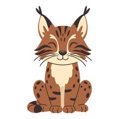 Sitting lynx. Flat drawn wild cat character with tassels on ears isolated on white background