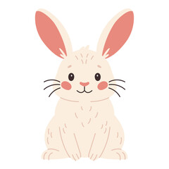 Cute bunny. Hand drawn flat vector rabbit isolated on white background, front view