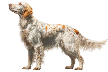 English Setter in Scent-Tracking Pose with Raised Head and Forward Pointing Nose, Slight Three-Quarter View, Transparent Background
