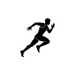 Silhouette of a male athlete sprinting forward with focused determination, showcasing speed and power in a minimalist design.