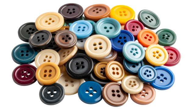 Vibrant Assorted Sewing Buttons in a Pile on Clear Background