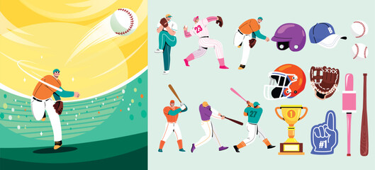 Hand Drawn Flat Baseball Player Position Collection