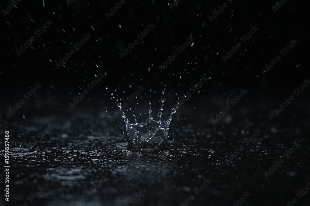 Aufkleber close-up of water splash creating a rippling effect in a dark environment at high speed.